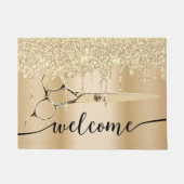 ヘアサロン金ゴールドドリップゴールデンシザーウェルカム ドアマット (正面)