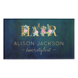 ヘアサロン金ゴールドピンク赤面グラムヘアスタイリスト海軍 名札