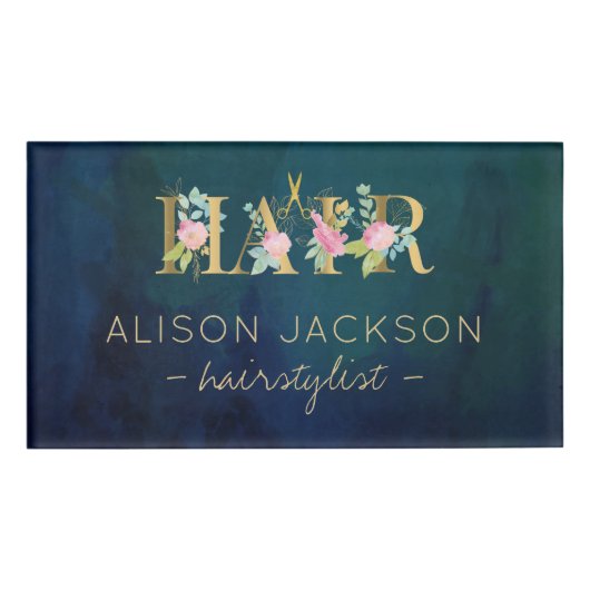 ヘアサロン金ゴールドピンク赤面グラムヘアスタイリスト海軍 名札 (正面)