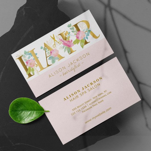 ヘアサロン金ゴールドピンク赤面グラムヘアスタイリスト 名刺