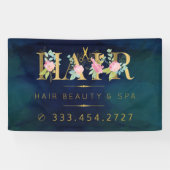 ヘアサロン金ゴールドフローラピンクタイポグラフィ高級ガラス 横断幕 (横)