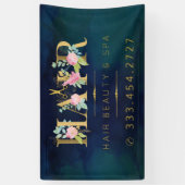 ヘアサロン金ゴールドフローラピンクタイポグラフィ高級ガラス 横断幕 (縦)