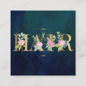 ヘアサロン金ゴールド赤面ピンクネイビー高級ガラス スクエア名刺 (正面)