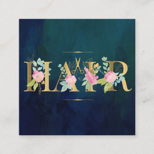 ヘアサロン金ゴールド赤面ピンクネイビー高級ガラス スクエア名刺 (正面)