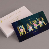 ヘアサロン金ゴールド赤面ピンクネイビー高級ガラス 名刺