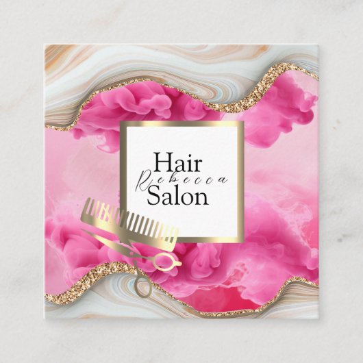 ヘアサロン カラフル タイポグラフィ モダン ヘアスタイリスト スクエア名刺 (正面)