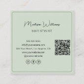 ヘアサロン サロン 3枚の写真 QR サージミントグリーン スクエア名刺 (裏面)