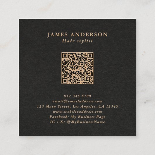 ヘアサロン/スタイリストはさみフェイククラフトQRコード スクエア名刺 (裏面)