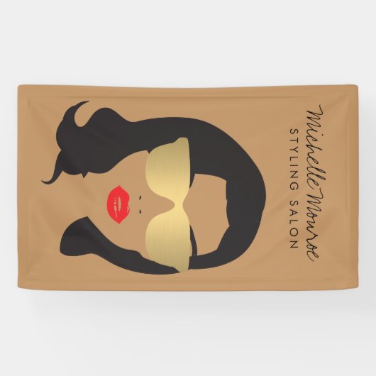 ヘアサロン、スタイリスト、美しいガールタン/ブラウン 横断幕 (横)