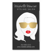 ヘアサロン、スタイリスト、美しいガールダークグレー マグネット名刺 (正面縦)