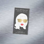 ヘアサロン、スタイリスト、美しいガールダークグレー マグネット名刺 (インサイチュ)