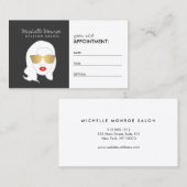 ヘアサロン、スタイリスト、美しいガールダークグレー 予約カード (正面/裏面)