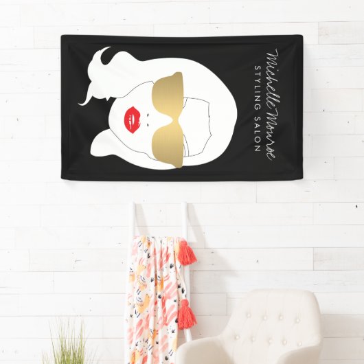 ヘアサロン、スタイリスト、美しいガールダークグレー 横断幕 (インサイチュ)