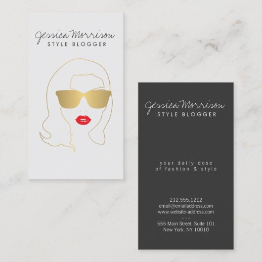 ヘアサロン、スタイルブロガー、美しいガール金ゴールド/グレー 名刺 (正面/裏面)