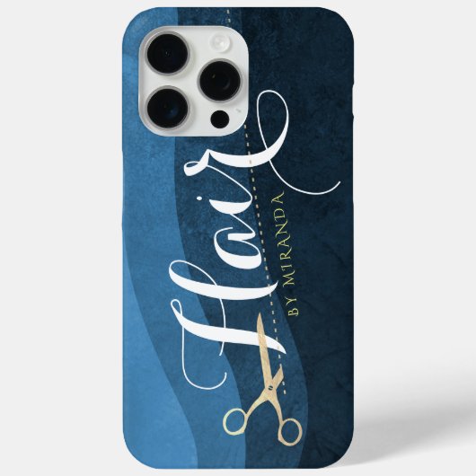 ヘアサロン ヘアスタイリスト 現代的な青と金のハサミ Case-Mate iPhoneケース (裏面)