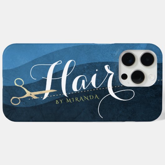 ヘアサロン ヘアスタイリスト 現代的な青と金のハサミ Case-Mate iPhoneケース (裏面 (横))