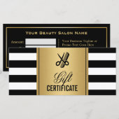 ヘアサロン ロゴ ギフト券 ゴールド＆ブラック＆ホワイト ストライプ (正面/裏面)