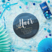 ヘアサロン 理容師 現代の青と金のハサミ ペーパープレート (パーティー)