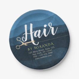 ヘアサロン 理容師 現代の青と金のハサミ ペーパープレート