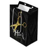ヘアサロン 理容師 現代 ブラック ゴールド はさみ ミディアムペーパーバッグ (正面アングル)