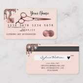 ヘアシザークレジットカードスタイルバラ金ゴールド 名刺 (正面/裏面)