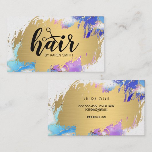 ヘアシザーロゴ |ブラシ金ゴールド |水彩 名刺 (正面/裏面)