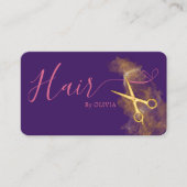 ヘアスエレガントタイリスト金ゴールドはさみピンク紫 名刺 (正面)
