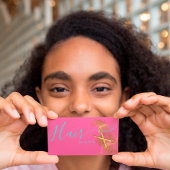 ヘアスエレガントタイリスト金ゴールドシザーズブルーホットピンク 名刺