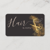 ヘアスエレガントタイリスト髪の金ゴールドはさみピンク灰色 名刺 (正面)