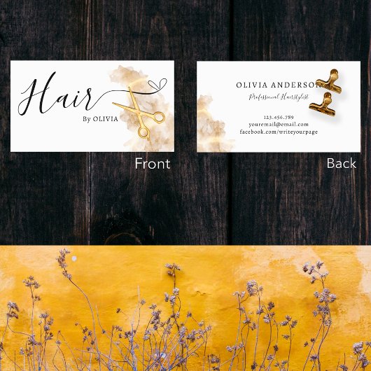 ヘアスエレガントタイリスト髪金ゴールドはさみ白黒 名刺