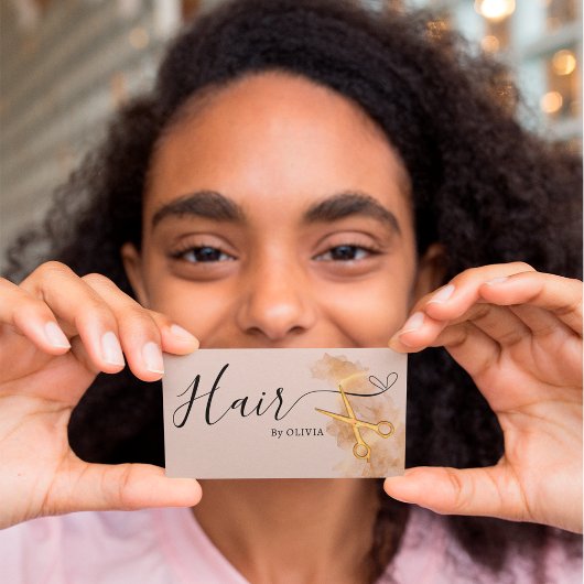 ヘアスエレガントタイリスト髪金ゴールドシックピンク 名刺