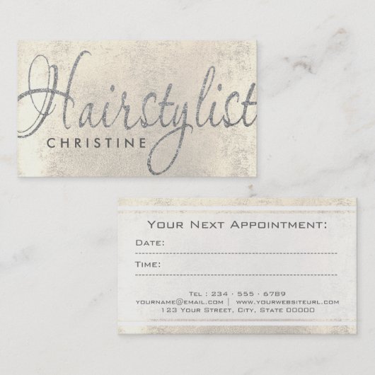 ヘアスタイフェイクス銀グリッターアポイントメントカード 予約カード (正面/裏面)