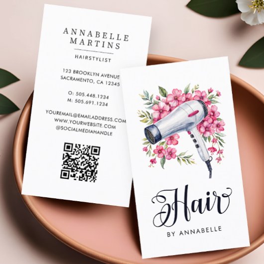 ヘアスタイモダンリスト水彩フローラヘアドライヤー 名刺