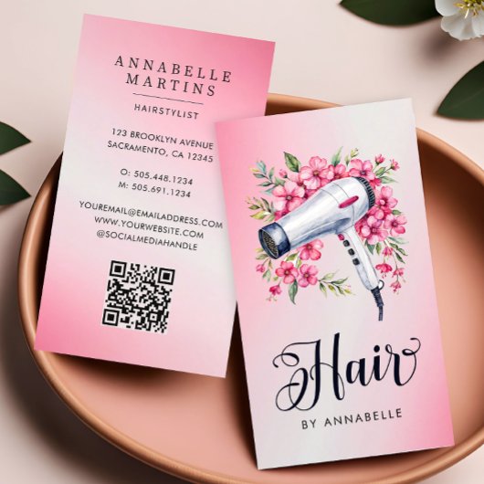 ヘアスタイモダンリスト水彩フローラヘアドライヤー 名刺