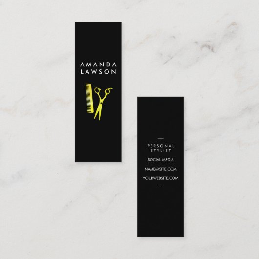 ヘアスタイリストのシックな緑のシアーズとコーム スキニー名刺 (正面/裏面)