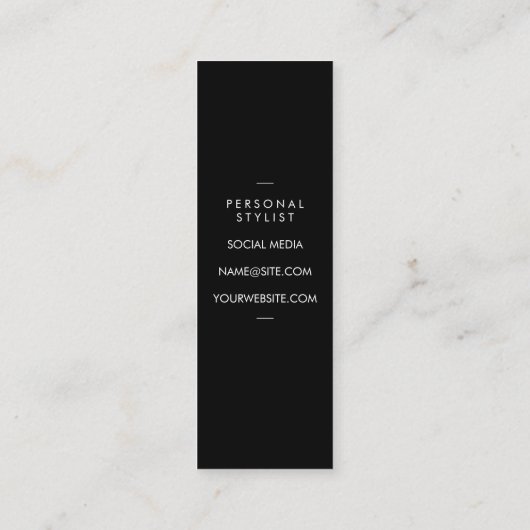 ヘアスタイリストのシックな緑のシアーズとコーム スキニー名刺 (裏面)