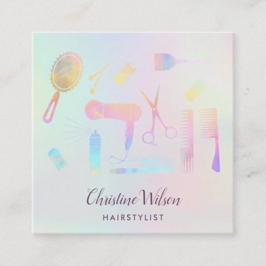 ヘアスタイリストのパステル色パターン スクエア名刺 (正面)