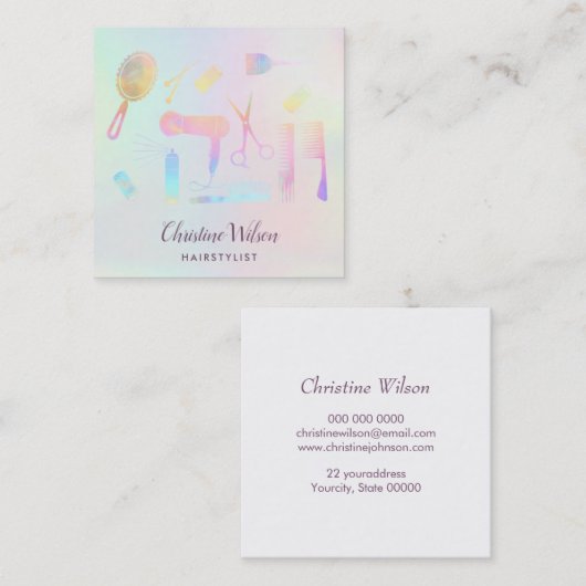 ヘアスタイリストのパステル色パターン スクエア名刺 (正面/裏面)