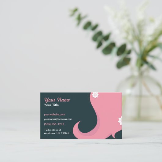 ヘアスタイリストのピンクの髪 名刺 (スタンド正面)