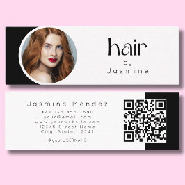 ヘアスタイリストのモノクロ写真QR スキニー名刺