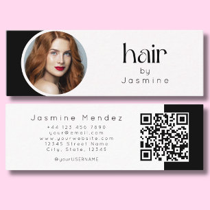 ヘアスタイリストのモノクロ写真QR スキニー名刺
