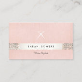 ヘアスタイリストはさみロゴフェイクシークインピンクサロン2 名刺 (正面)