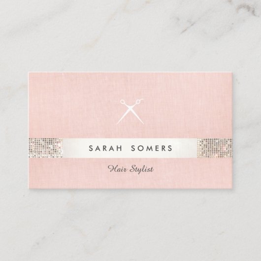 ヘアスタイリストはさみロゴフェイクシークインピンクサロン2 名刺 (正面)