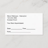 ヘアスタイリストカラフルトレンディーアポイントメントアラーム 名刺 (裏面)