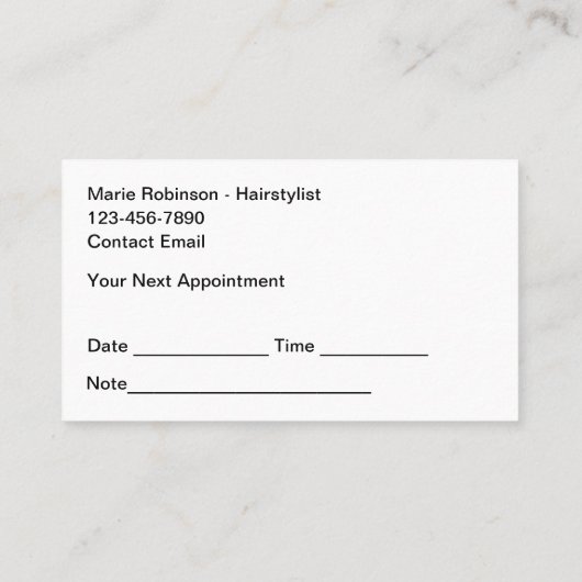 ヘアスタイリストカラフルトレンディーアポイントメントアラーム 名刺 (裏面)
