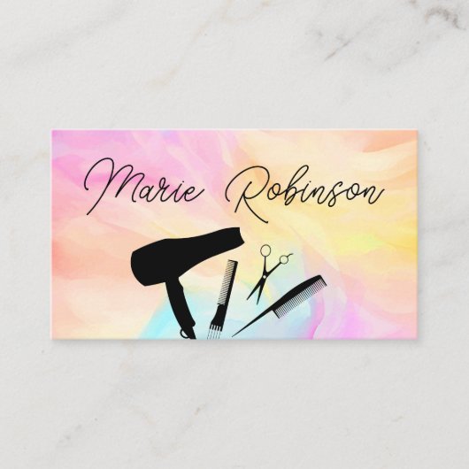 ヘアスタイリストカラフルトレンディーアポイントメントアラーム 名刺 (正面)