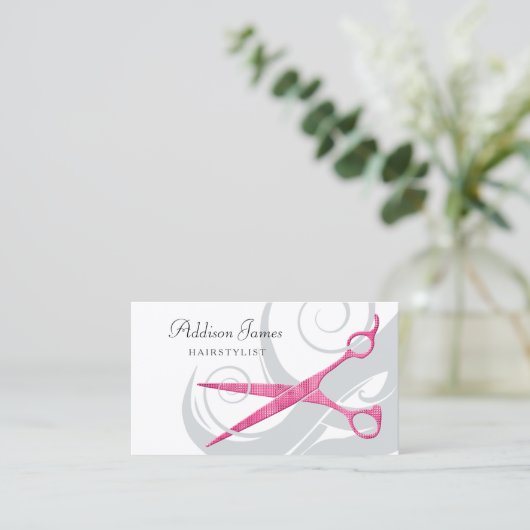 ヘアスタイリストガーリーピンクシザーズカールアポイントメント 予約カード (スタンド正面)