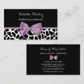 ヘアスタイリストキュートキリンプリントラベンダーパープルボウ 名刺 (正面/裏面)