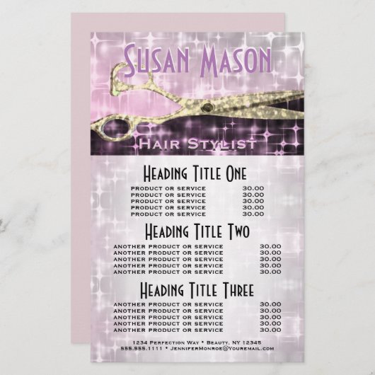 ヘアスタイリストグリッターとGlamサービスと価格設定 (正面/裏面)