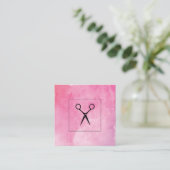 ヘアスタイリストシアースピンクの水色 スクエア名刺 (スタンド正面)